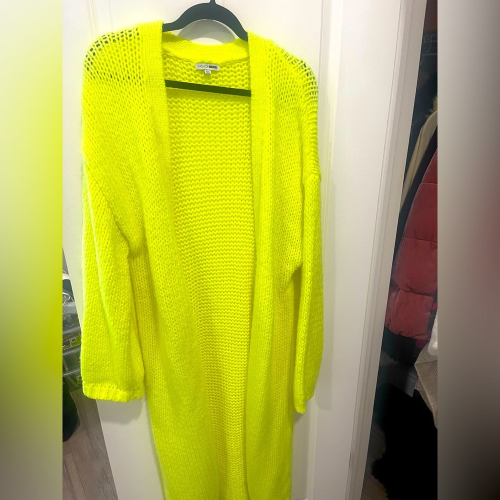 Neon highlighter yellow knit cardigan XL